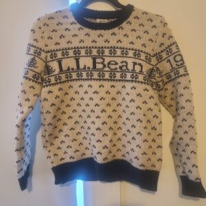 L.L. Bean Cream and Navy Crewneck Sweater